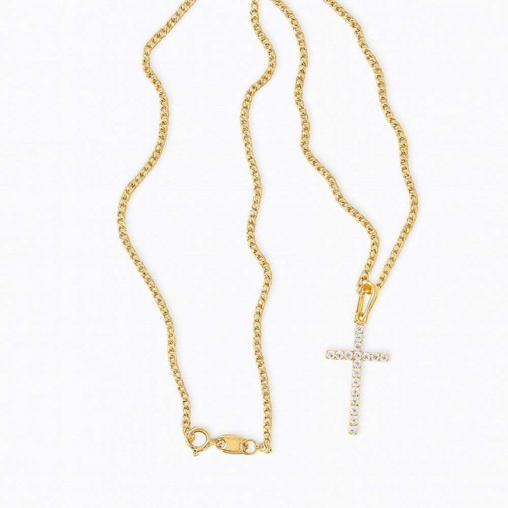 18K Gold Filled Cross Pendant Necklace with Cubic Zirconia